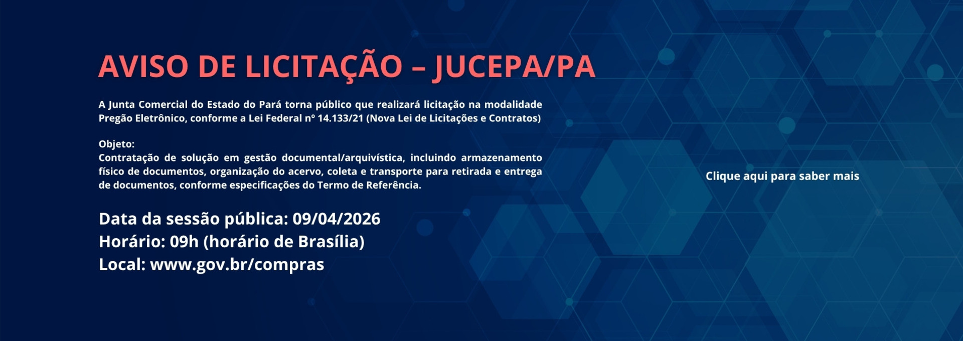 AVISO DE LICITAÇÃO – JUCEPA/PA